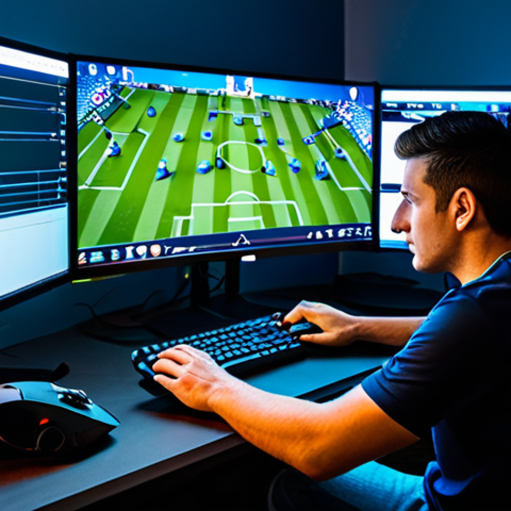 FC온라인 에픽 아이템 활용법 - Strategic Team Selection**
"A professional FC Online player, fully clothed, carefully analyzing pla...