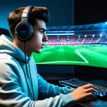 FC온라인 게임코칭 서비스 - **Prompt 1: Focused Coaching Session**
A highly detailed, realistic image of a young male gamer,...