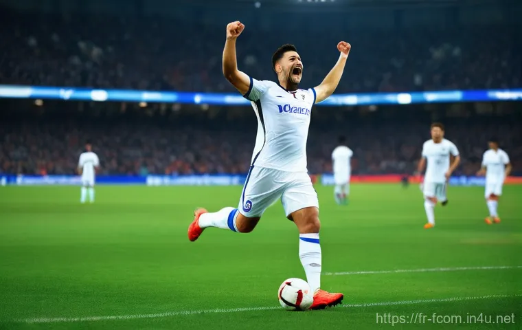 FC온라인 인기 클래스 순위 - **Clinical Striker Goal Celebration:**
"A male professional football player, in his early 20s, w...