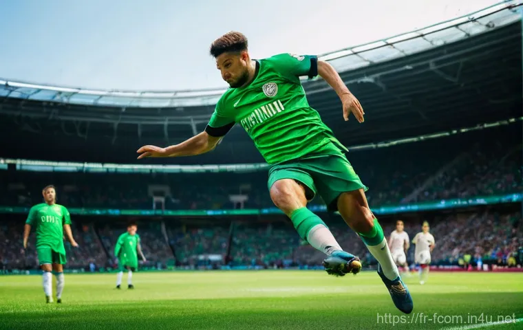 FC온라인 인기 클래스 순위 - **Clinical Striker Goal Celebration:**
    "A male professional football player, in his early 20s, w...