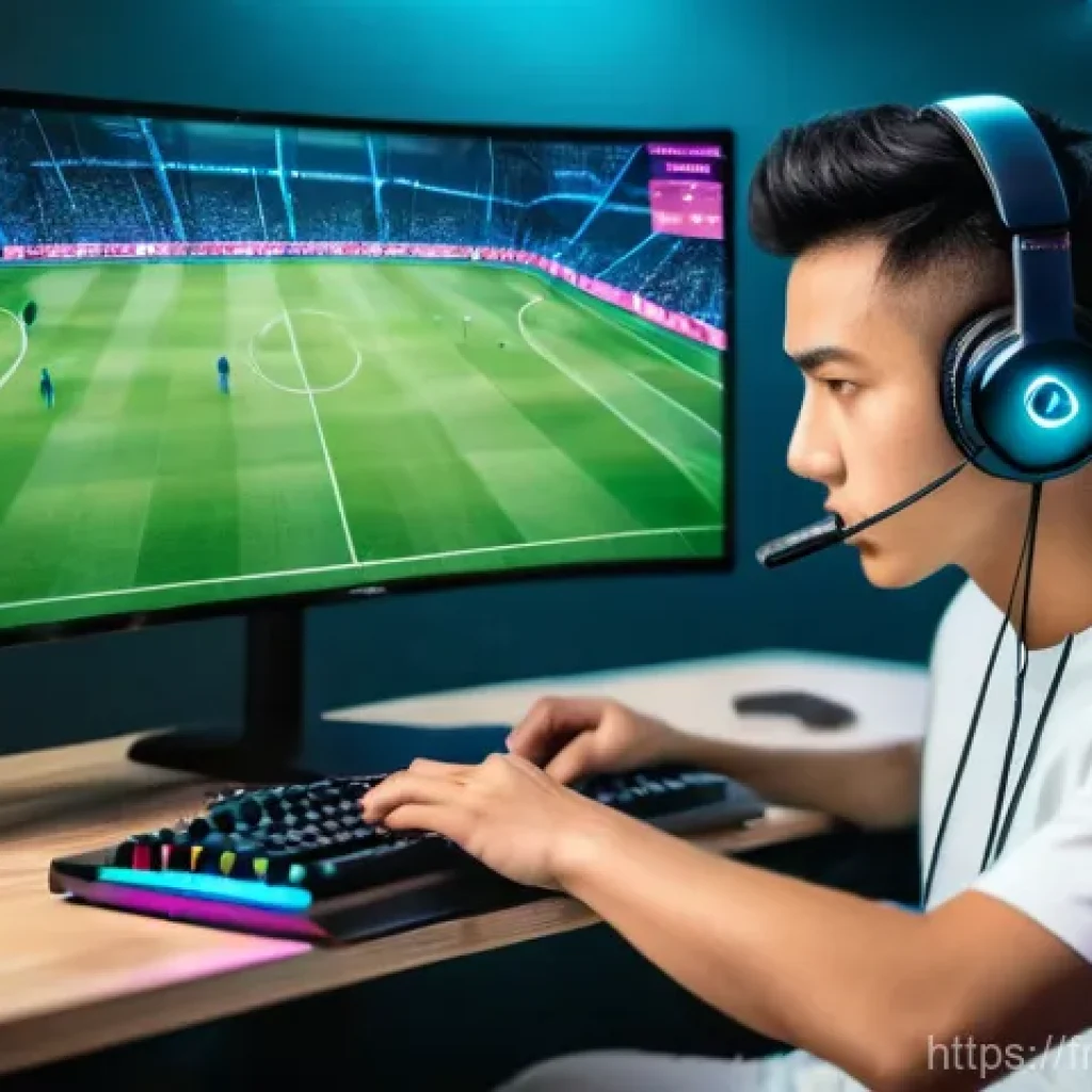 FC온라인 개인 경기 복기법 - **Prompt:** A focused young adult gamer, wearing comfortable casual clothes (like a t-shirt and swea...