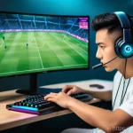 FC온라인 개인 경기 복기법 - **Prompt:** A focused young adult gamer, wearing comfortable casual clothes (like a t-shirt and swea...