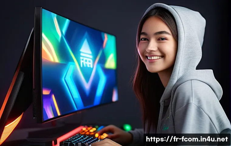 FC온라인 과금 효율 분석 - A vibrant, dynamic close-up of a young female gamer in her early twenties, eyes wide with anticipati...