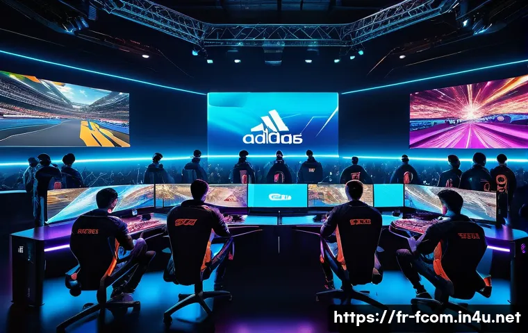 FC온라인 계급 시스템 설명 - A dynamic esports arena scene featuring a diverse team of competitive gamers in mid-action, all wear...