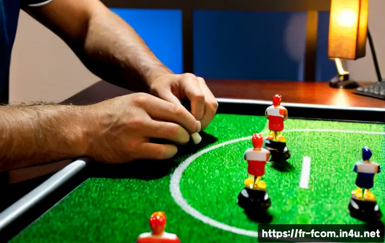 Home 17 FC온라인 국가별 선수 조합 - Photorealistic French football gaming strategy scene, a focused adult player at a clean modern desk ...
